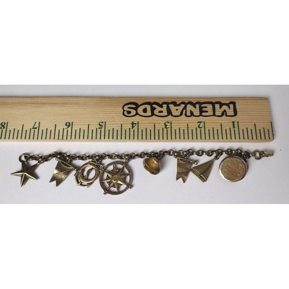 Vintage Coro Antiqued Gold Tone Nautical‎ Theme Charm Bracelet Sailboat Anchor - Picture 4 of 5